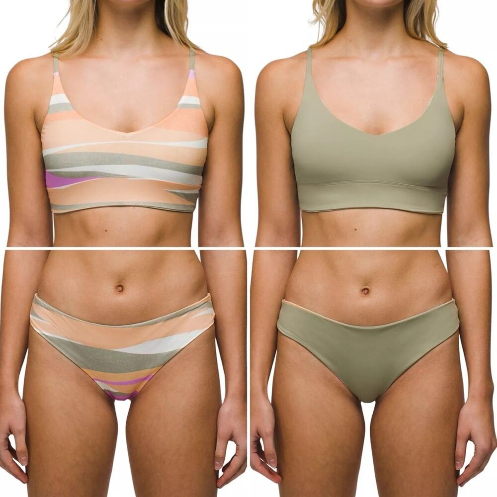 Prana 2-piece Reversible Bikini Set Willow Falls Top Gemma Bottom Waves Orange